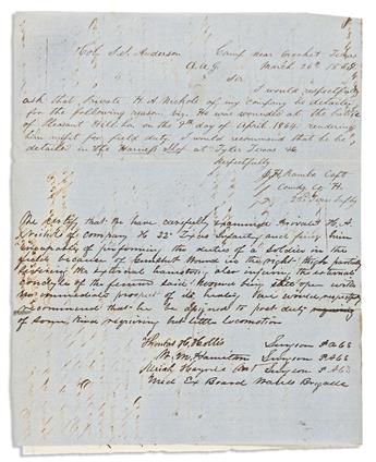 (CIVIL WAR--TEXAS.) A wounded Confederates request for light duty, bounced up for the signatures of two Major Generals.